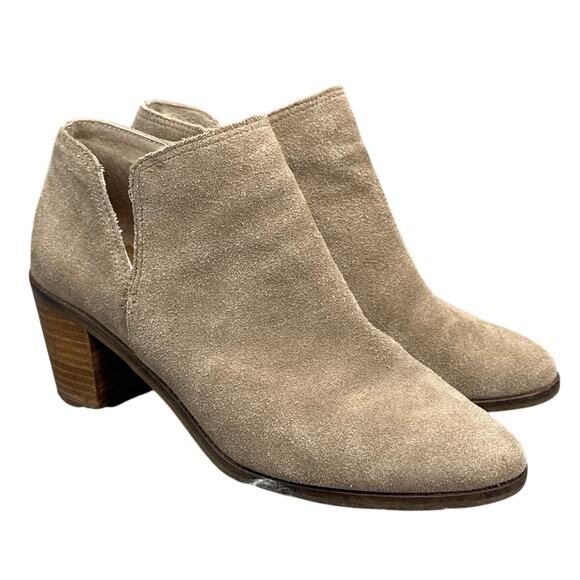 Lucky Brand Taupe Suede Leather Stacked Heel Western Slip On Ankle Boot Women 8 - Picture 1 of 8